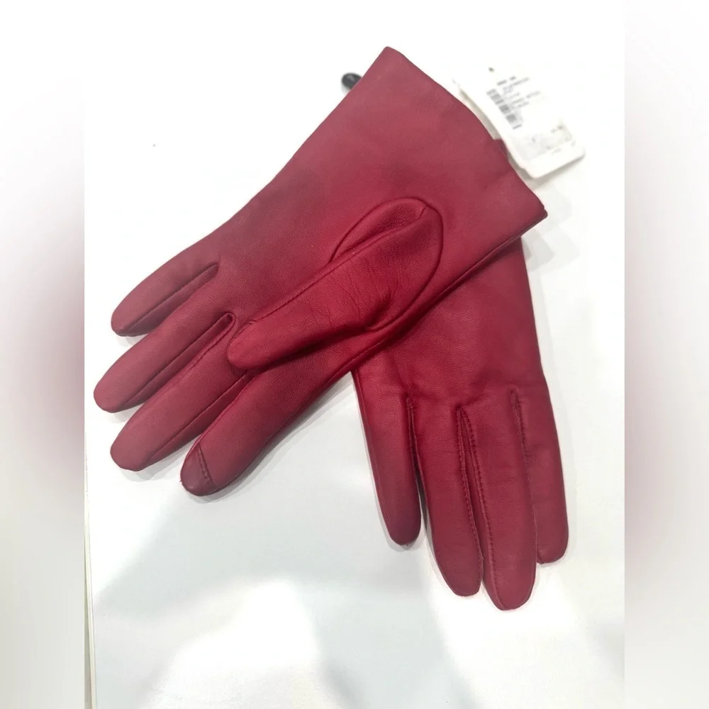 Women’s Saks Fifth Avenue Metisse Cherry Leather Cashmere Lined Gloves Sz 7 NWT